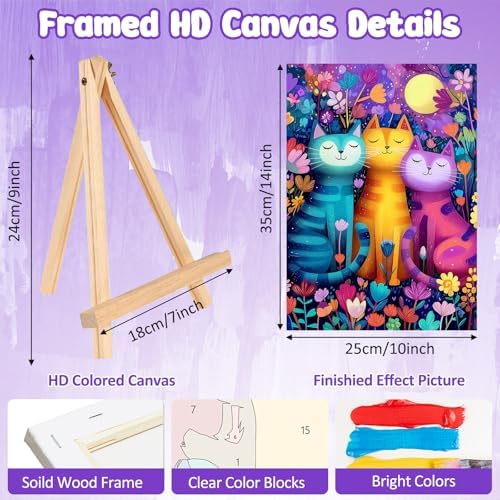 MAXBYE Framed Paint by Numbers Kits for Adults, Colorful Cat Paint by Numbers Kit for Adults with Wooden Easel, Easy DIY Oil Painitings Kits with Tools for Beginners Gift Home Wall Decor 10×14 Inch - Image 3