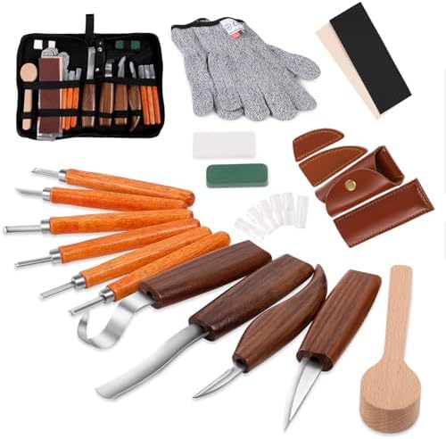 Wood Carving Tools Set,Detail and Hook Carving Knife Kit for Beginners,Trimming Knife for Spoon Bowl Cup Woodwork,Square handle design and 6pcs SK2 Carbon Steel Wood Carving Knives（10pcs） by Sttargxing