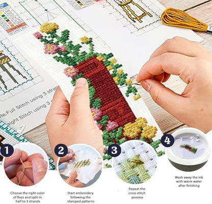 ACRNIGHEET 6PCS Stamped Cross Stitch Bookmark Kit for Beginners Flower 11CT - Image 4