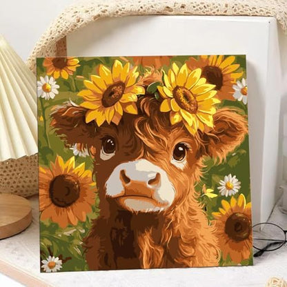 Highland Cow Paint by Numbers with Frame, Paint by Numbers for Adults 10x10 - Image 2