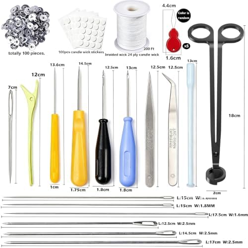 28 PCS Beginners Candle Making Kit for Adults with 200 ft Candlewick,Long Large-Eye Candle Piercing Needle and Wick Cutter 7INCH,Wick Inserting Tool Mold Punch Needle with Hook Eye for Moulds - Image 2