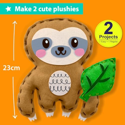 KRAFUN Beginner Sewing Kit, Sew Sloth & Leaf, Pre-Cut Felt, Kids Ages 5+ - Image 3