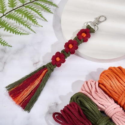 BEUNITONE 12 Sets Macrame Keychain Making Craft Kits for Adults Daisy Flower Keychains Macrame Cord Knotting Supplies Kit with Instruction Keychain Accessories DIY Kits for Beginners Adults Charms - Image 5