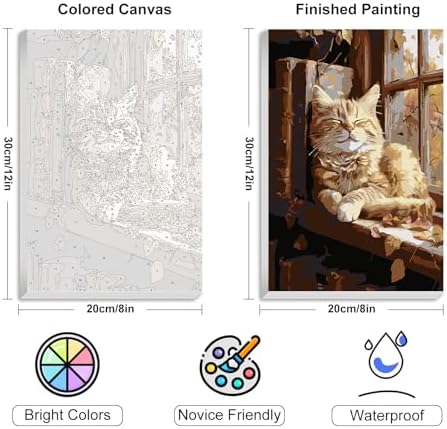 4 Pcs Framed Paint by Numbers Kit for Adults Sleeping Cat with Wooden Easel - Image 3