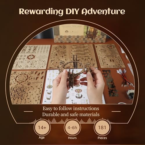 FUNPOLA LED 3D Wood Puzzle Poker World Projector Lamp – DIY Craft Kit with LED Lights and Music Box – Creative Poker-Themed Lamp, Nightlight Gift for Home Décor (White Maple) - Image 4