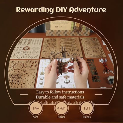 FUNPOLA LED 3D Wood Puzzle Poker World Projector Lamp – DIY Craft Kit with LED Lights and Music Box – Creative Poker-Themed Lamp, Nightlight Gift for Home Décor (White Maple) - Image 4
