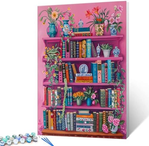 Bohemia Library Paint by Numbers Bookshelf Paint by Numbers Kits for Adult Paint by Numbers Boho Painting Kits on Canvas Paintwork Perfect for Gift Home Wall Decor DIY Framed 16x20 Inch by Aihonmin