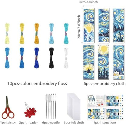 FREEBLOSS 6 Set 11CT Cross Stitch Bookmarks Kit Starry Sky 8x2.4inch - Image 2