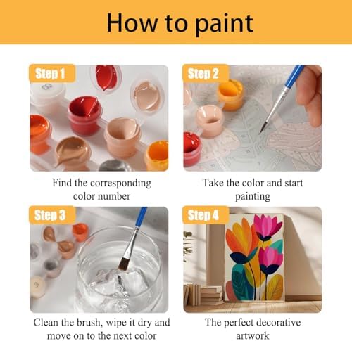 Mowana Paint by Numbers Kit for Adults Beginner – Boho Flowers Framed Paint by Numbers for Adults with Easel, Easy DIY Painting Kit Canvas Wall Art Decor 8x12inch - Image 3