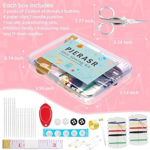 Min Sewing Kit, Travel Sewing Kit with Multi-Color Threads, Scissors, Needles, Buttons, Portable Emergency Sewing Tool Set with Storage Case, Adults Sewing Repair Kit for Craft Supplies - Image 2