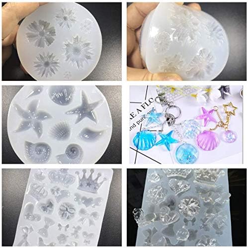 2 Part Crystal Clear Epoxy Resin Jewelry Making Kit with 12 Molds 60+ Shapes + 28 Liquid Pigment (13 Solid Color 15 Pearlescent Metallic Effect), with 2 Mixing Cups + Sticks + Tweezers - Image 3