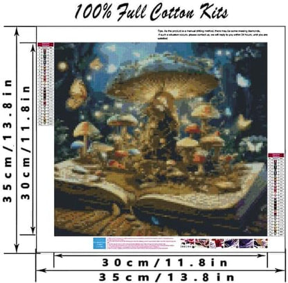 MYBISYMQQ Book & Mushroom Stamped Cross Stitch Kit for Adults, 13.7x13.7in - Image 2