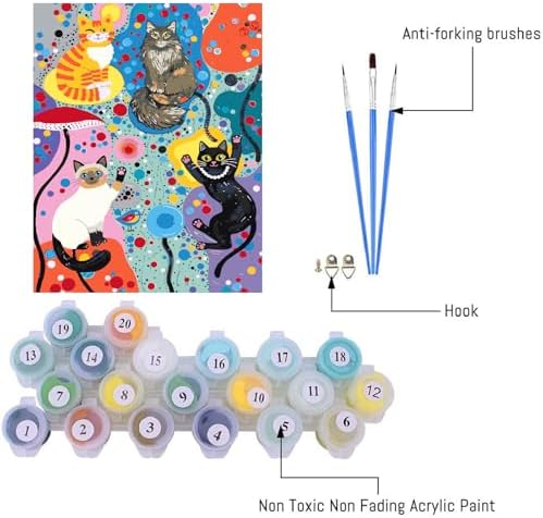VIGEGU Cat Paint by Numbers Kit for Adults Beginner,Easy Adult Paint by Number Kits on Canvas DIY Painting for Beginners Art by Numbers for Home Wall Decor 16x20 Inch - Image 5