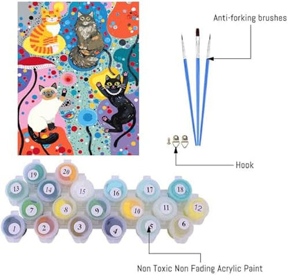 VIGEGU Cat Paint by Numbers Kit for Adults Beginner,Easy Adult Paint by Number Kits on Canvas DIY Painting for Beginners Art by Numbers for Home Wall Decor 16x20 Inch - Image 5