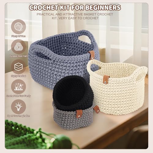 Aeelike 27PCS Beginner Crochet Basket Kit (L&S): Complete Storage Version, Knitting Starter Set with Instruction. for Adults, Ideal Crocheting Gift for Home Decor - Image 6