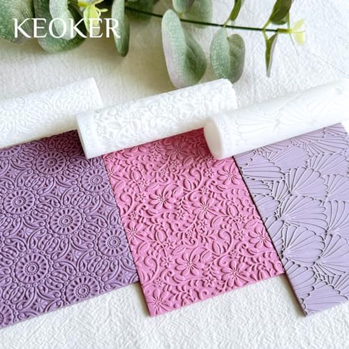KEOKER Polymer Clay Texture Roller, Polymer Clay Roller for Making Earrings, Like Polymer Clay Texture Sheets, Great Work with Polymer Clay Cutters (Boho A), Floral A - Image 5