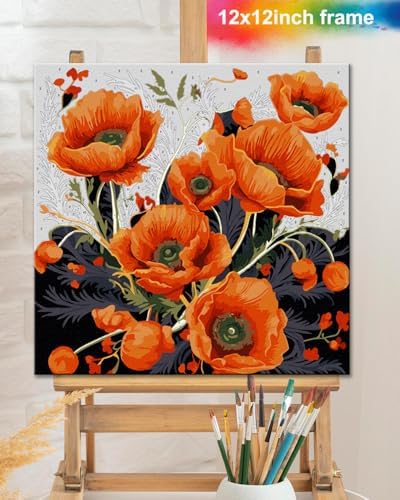 TOCARE Framed Paint by Numbers Kit for Adults Beginners, 12x12inch Red Poppy Paint by Number with Frame,Easy Flowers Paint by Numbers Framed Canvas (Without Easel) - Image 6