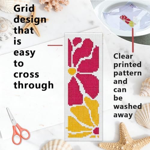 INFUNLY 6 Pcs Colorful Flower Cross Stitch Bookmark Kit with Tassels, Stamped Pre-Printed Floral Embroidery for Adults Beginners, DIY Tool Set with Floss Scissors Needles, Craft Gift for Book Lovers - Image 5