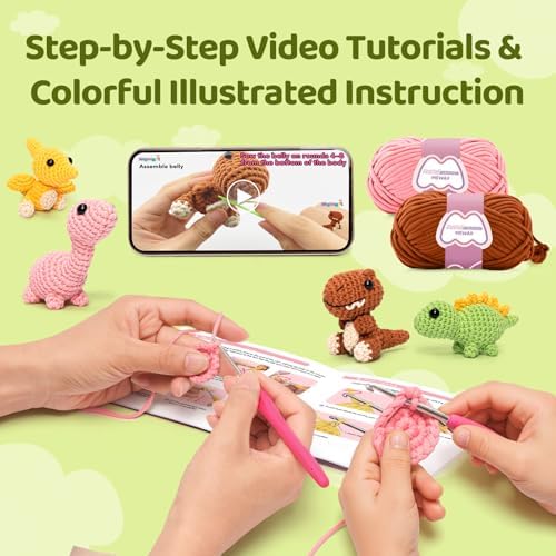 Mewaii Crochet Kit for Beginners, 4 Pack Dinosaur Set Craft Set - Image 2