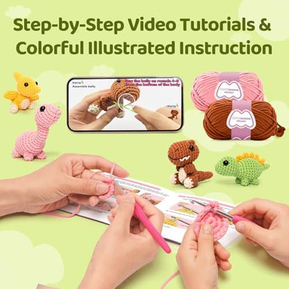 Mewaii Crochet Kit for Beginners, 4 Pack Dinosaur Set Craft Set - Image 2