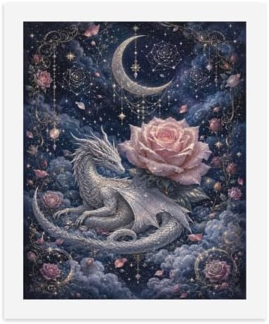 Bozfoxa Paint by Numbers Kit for Adults Beginner Silver Rose Dragon - Image 2