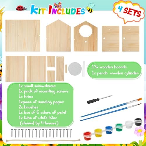 Juexica 4 Pack DIY Birdhouse Kits for Kids 8+ Build and Paint, Assorted - Image 3