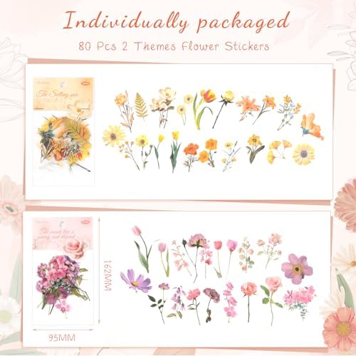80-Piece Floral Scrapbooking Stickers, Self-Adhesive for Journals - Image 2