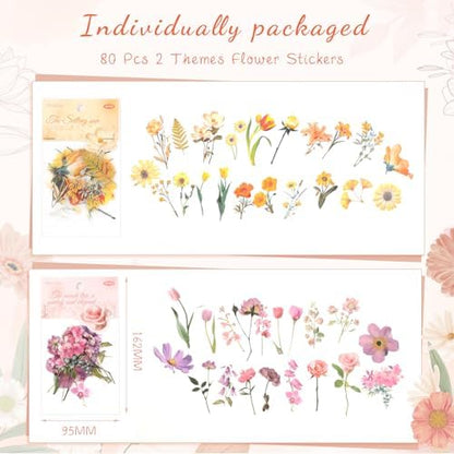 80-Piece Floral Scrapbooking Stickers, Self-Adhesive for Journals - Image 2
