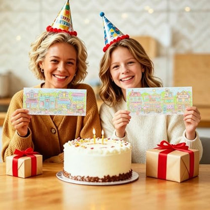 Birthday Coloring Cards, 4 Unique Blank Greeting Card Set with Streetscape, Season&Storefront, DIY Art Craft for Kids, Adults, Holiday Gift Ideas for Mom, Friends, Thank You&Greeting Card Collection - Image 3