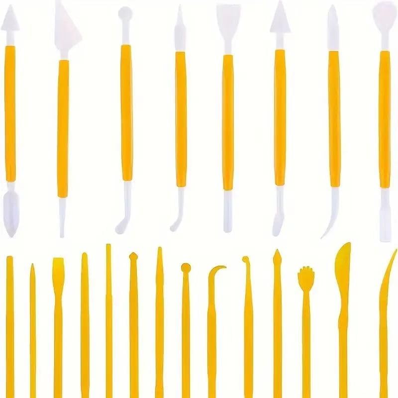 22Pcs Clay Modeling Tool Set, Dual-Ended Plastic Clay Sculpting Tools with Yellow Handles, Multi-Shape Polymer Clay Carving Knives for Pottery, Ceramic & DIY Crafts by DAIXIANGER