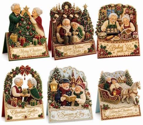 Christmas Diamond Art Greeting Cards Kit for Adults, 6 Pcs DIY Diamond Painting Christmas Cards with Envelopes, 3D Pearl Rhinestone Santa Claus and Grandma Card Making Craft, Handmade Holiday Gifts by Unknown