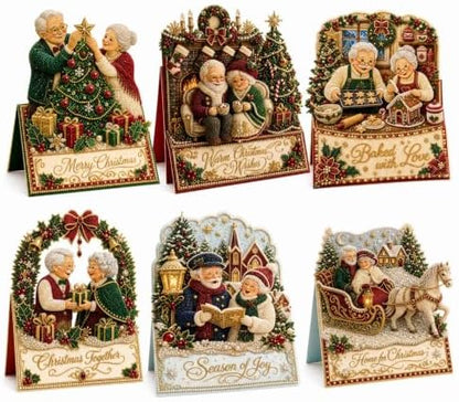 Christmas Diamond Art Greeting Cards Kit for Adults, 6 Pcs DIY Diamond Painting Christmas Cards with Envelopes, 3D Pearl Rhinestone Santa Claus and Grandma Card Making Craft, Handmade Holiday Gifts by Unknown