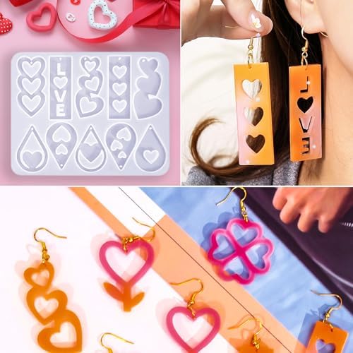 20 Pairs Valentine's Day Resin Earring Mold Love Heart Silicone Resin Earring Molds Casting Epoxy Earring Molds Silicone Earring Mold with 200 Earring Hook Kit for DIY Crafts Jewelry Making Keychains - Image 5