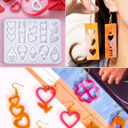 20 Pairs Valentine's Day Resin Earring Mold Love Heart Silicone Resin Earring Molds Casting Epoxy Earring Molds Silicone Earring Mold with 200 Earring Hook Kit for DIY Crafts Jewelry Making Keychains - Image 5
