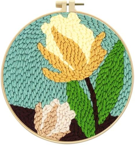 Zhenqing Lily Flower Punch Needle Embroidery Kit | 29x29cm Botanical Design with Hoop & Tools | DIY 3D Textured Wall Art for Beginners(Z95095C) by ZhenqingHomeFlagship