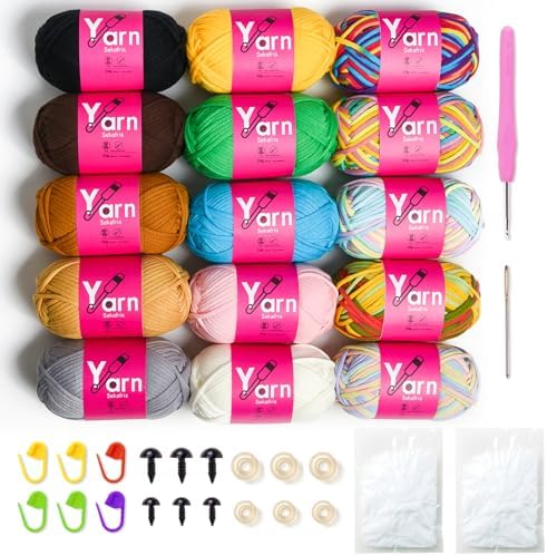15 Pack Beginner Yarn for Crocheting Tube Crochet Yarn Multicolor by Sekafris