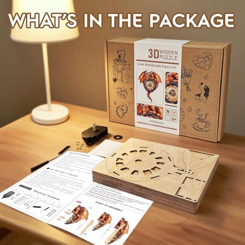 3D Puzzles for Adults Wooden Fire Dragon Puzzle Clock Adult Crafts - Image 6