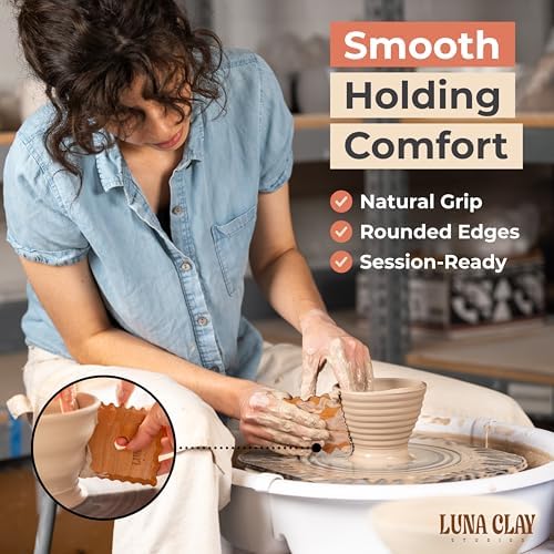 Kiln-Dried Cherry Wood Pottery Ribs & Pottery Tools For Wheel Throwing | 8 Pack - Professional Non-Warping Ceramic Set for Trimming, Sculpting, Shaping - Clay Tools & Modeling Kit with Bonus Sponge - Image 4