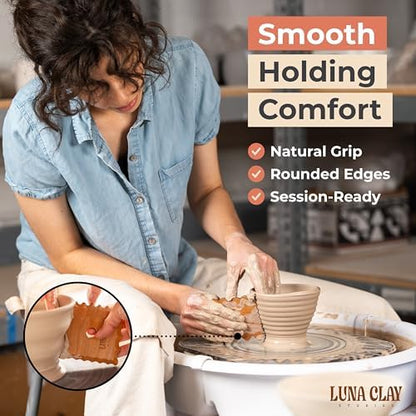 Kiln-Dried Cherry Wood Pottery Ribs & Pottery Tools For Wheel Throwing | 8 Pack - Professional Non-Warping Ceramic Set for Trimming, Sculpting, Shaping - Clay Tools & Modeling Kit with Bonus Sponge - Image 4