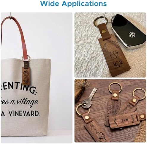 OMTech Wooden Keychain Blanks, Wood Key Chain Bulk, Unfinished Wooden Key Rings Key Tags for Laser Engraving DIY Craft Gift - Image 4