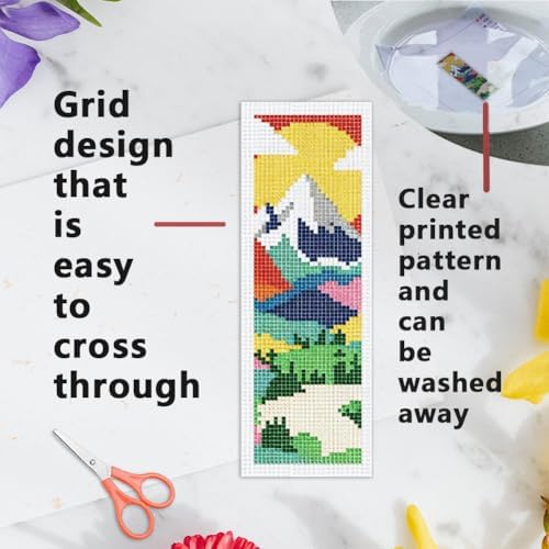 INFUNLY Mountain Cross Stitch Bookmark Kit 10x7.7 Nature Scenery Needlework Bookmark Set River Mountains Cross Stitch Bookmarks Kit DIY Sunset Embroidery Bookmarks Kit for Book Lovers Craft Gift - Image 3