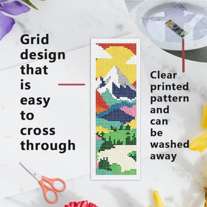 INFUNLY Mountain Cross Stitch Bookmark Kit 10x7.7 Nature Scenery Needlework Bookmark Set River Mountains Cross Stitch Bookmarks Kit DIY Sunset Embroidery Bookmarks Kit for Book Lovers Craft Gift - Image 3