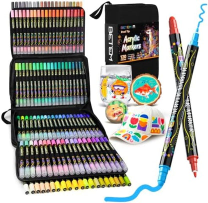 Betem 120 Colors Dual Tip Acrylic Paint Markers, Fabric Decorating Kits by BetemArtWorld