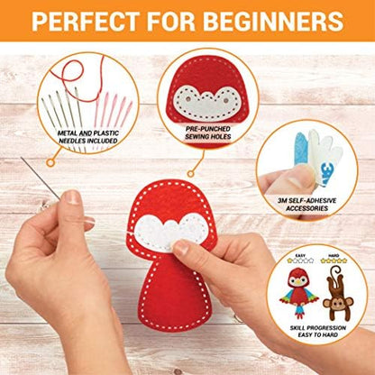 Craftorama Sewing Kit for Kids, Fun and Educational Wild Animal Craft Set for Boys and Girls Age 7-12, Sew Your Own Felt Animals Craft Kit for Beginners, 165 Piece Set - Image 4