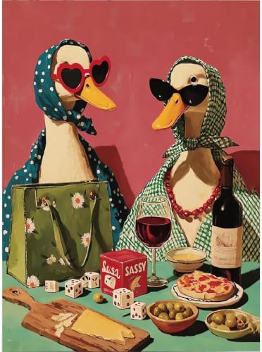 Party Duck Paint by Numbers Kit for Adults Framed Canvas, Frameworkless by FairylandJinWenn