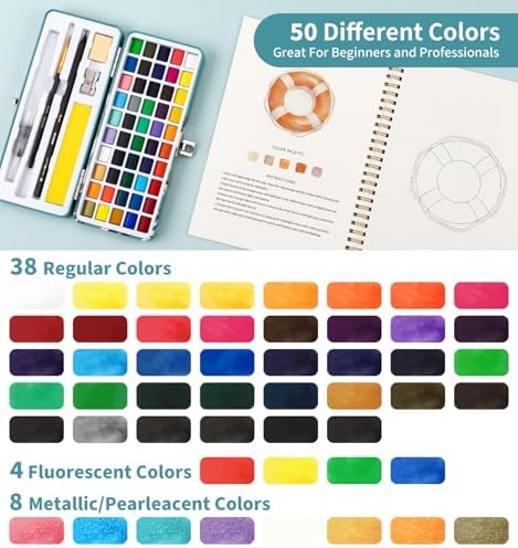 Watercolor Workbook with 12 Seaside Patterns,50 Colors Watercolor Paint Set - Image 6