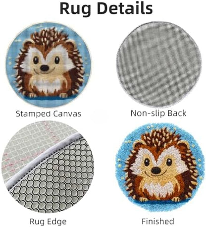 Latch Hook Rug Kit Cute Hedgehog Easy for Beginners Round Shape Carpet Crochet Yarn Craft Mini Rug DIY Hook and Latch Little Tapestry for Home Decor 30x30cm-1 - Image 3