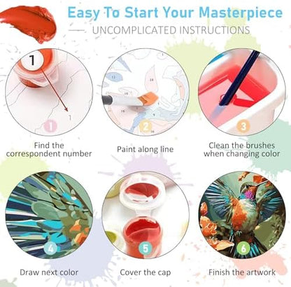 Paint by Numbers Kit for Adults, Hummingbird Acrylic Canvas Painting Set - Image 6