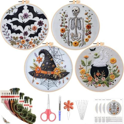 YOUDRN Halloween Embroidery Kit, 4 Set Halloween Cross Stitch Kit by YOUDRN