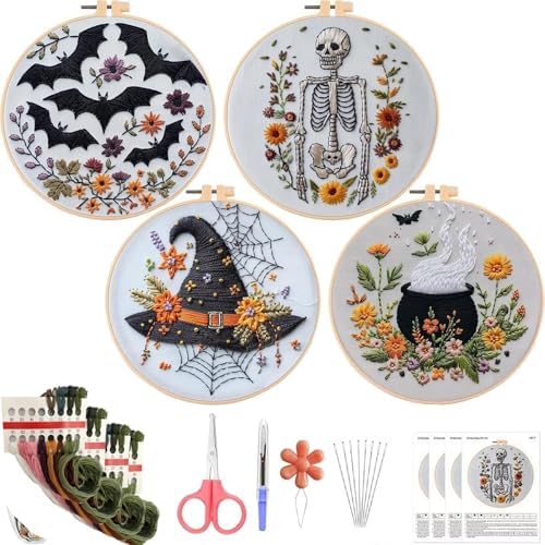 YOUDRN Halloween Embroidery Kit, 4 Set Halloween Cross Stitch Kit by YOUDRN